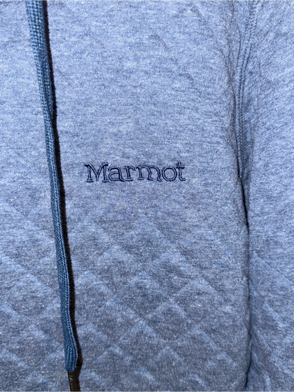 Marmot $90 Golden Quilted Blue Pullover Embroidered Hoodie Small - Picture 3 of 4